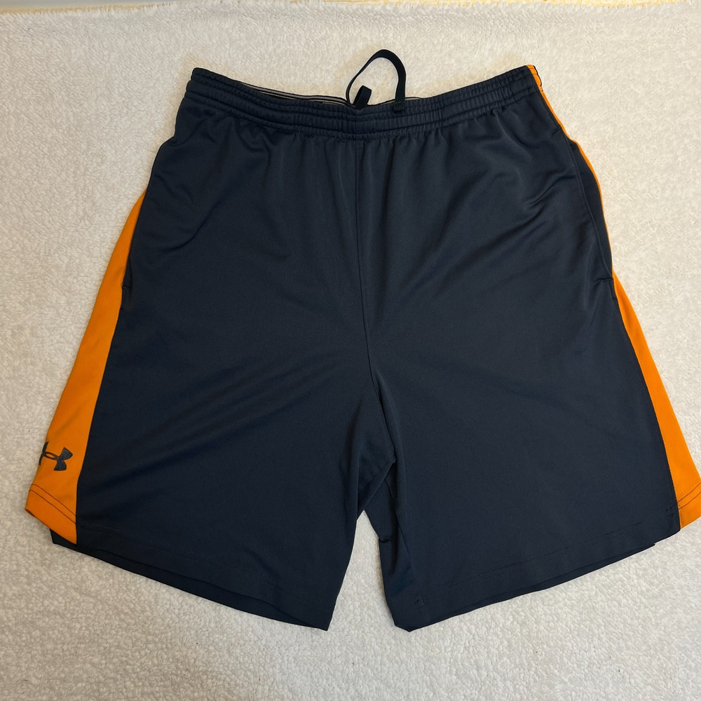 Under Armour Mens Shorts Athletic Side Panels Drawstring Waist Orange Grey Sz M